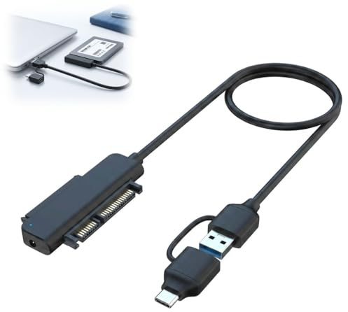 USB 3.0 & Type C to SATA Adapter, 2-in-1 Hard Drive Reader for 2.5 Inch HDD SSD, 5Gbps Fast Data Transfer SATA to USB C Adapter Cable, UASP & TRIM Supported, Tool-Free Converter for PC Laptop