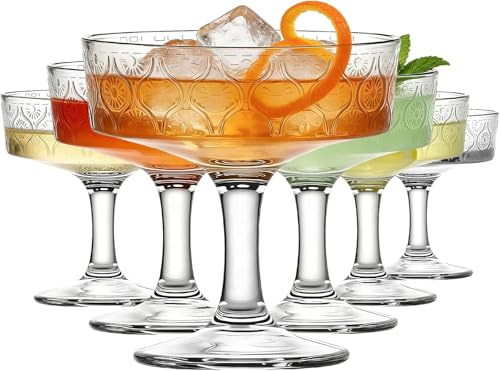 6 stycken dessertglas, 200–300 ml dessertglas, martiniglas med blomprägling, margarita-glas, martiniglas, högkvalitativa cocktailglas med stjälk, champagneflöjter och långskaftade glas