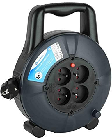 Electraline 28908 - Enrollador alargador doméstico, sección de cable, 3 G1 mm², 10 m, 4 tomas 16 A