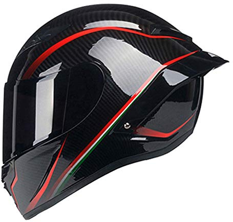 Woljay Integralhelm Helm Motorradhelm Motocross Offroad Moto Street Helme Fahrrad Helme (XL, Kohlefaser Rot u Schwarz Glanz)