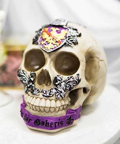 Ebros Gift Matter of Britain König Arthur und die Ritter des runden Tisches, Gothic-Totenkopf-Statue, mittelalterliche Artus-Legenden, Totenköpfe, makabre Figur (Sir Gaheris)