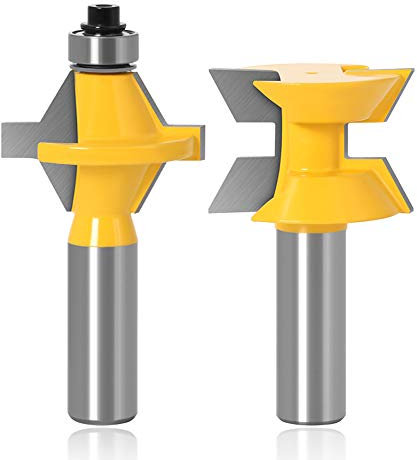 Mesee 120 Degree Matched Tongue and Groove Router Bit Set with Edge Banding Woodworking Groove Chisel Cutter Tool, 1/2 Inch Shank