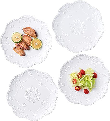 Eplze YBK Tech Elegant Round Embossed Lace Plates, Porcelain Dessert Plates for Breakfast Afternoon Tea, Set of 4 (6 Inch)