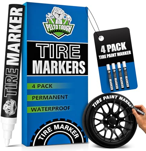 White tire Paint Marker for Car Tire Lettering - 4 Pack - Permanent Tire Paint Pens with Weatherproof Ink Designed to Last on Car Tires and Many Other Materials