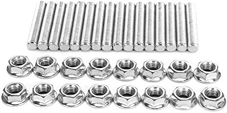 Rankomu Krümmer M8 Auspuffbolzen N811313-S431, 16-teiliges Edelstahl-Auspuffkrümmer-Bolzenmuttern-Kit für 4,6- und 5,4-Liter-V8-2-Krümmer