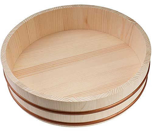 Wooden Sushi Rice Bowl Hangiri Sushi Oke Rice Mixing Tub Japanese Sushi Rice Bucket Container for Sushi Restaurant Kitchen,60x16cm