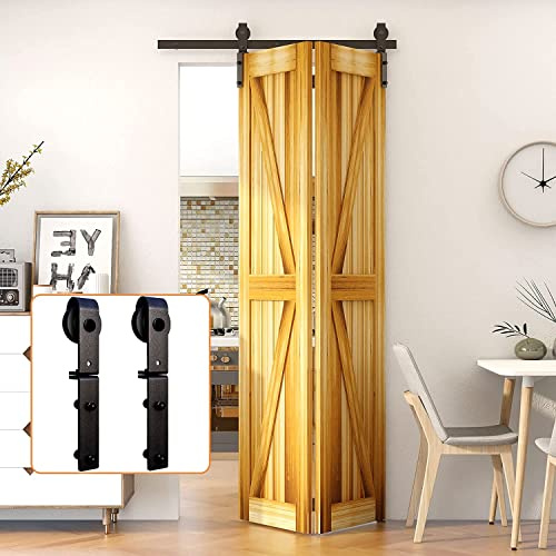 LTIYITL 106CM/3.5FT Bi-Folding Sliding Barn Door Hardware,Quietly Simple and Easy to Install for 2 Doors Hardware Kit,Applicable to Door Openings 75-85CM [NO Door]