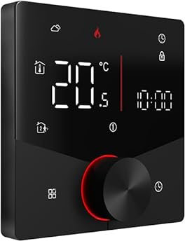 MincoHome Smart Knob - Termostato per caldaie a gas, controllo vocale remoto, programmabile, controllo della temperatura WiFi con ruota regolabile (riscaldamento a pavimento ad acqua nera)