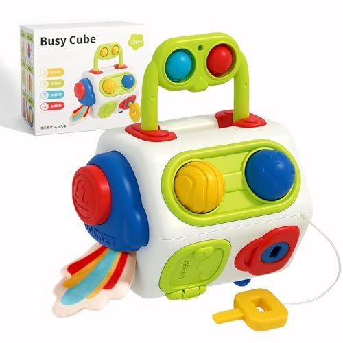 AotBlcer Montessori Busy Cube 8 i 1 för barn från 1 år, aktivitetskub för finmotorik och sensoriska produkter, motorikleksaker som present till pojkar och flickor