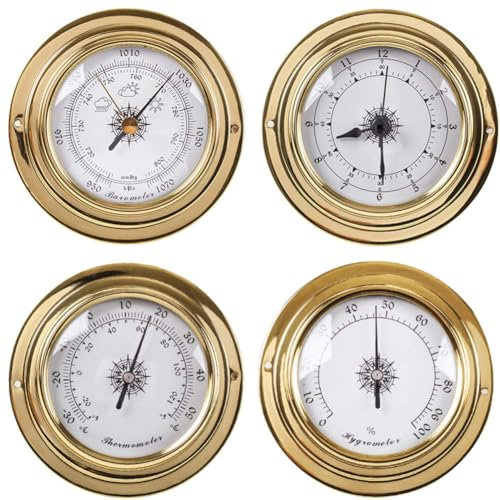 AGrAdi Barometer-Thermometer-Hygrometer-Uhr, 4 Stück/Set analoge Wetterstation, Innen- und Außenwetter-Luftdruckmessgerät for zu Hause, for Hotels, Lagerhallen, Fabriken, Barometer