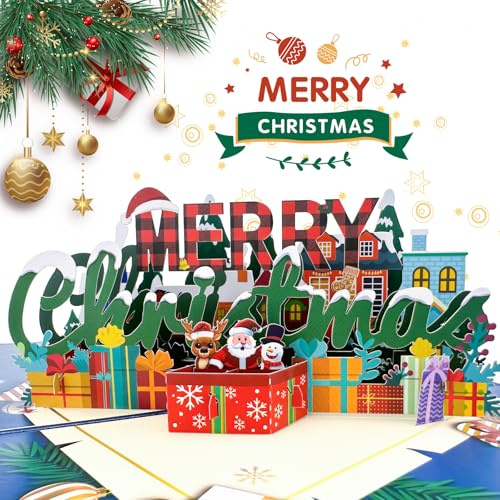 Hierein 2025 Pop Up Weihnachtskarten, 3D Weihnachtskarte mit Merry Christmas, Überraschung Weihnachtsgeschenke Weihnachten Karte für Frauen Männer Junge Mädchen, Frohe Weihnachten Grußkarte