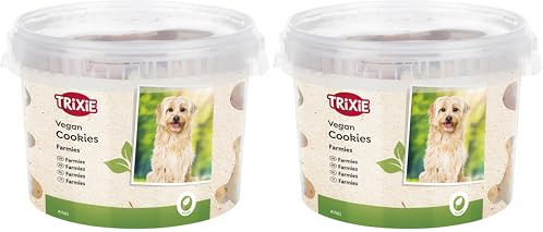 TRIXIE vegane Hunde-Cookies Farmies - 1,3 kg Hundesnacks - idealer Vorrat an Belohnungen für deinen Hund - im praktischen Eimer - 31663 (Packung mit 2)
