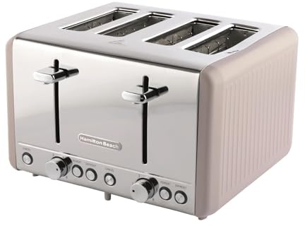 Hamilton Beach Toaster 4 Slice, Harmony, 1850W, 6 Browning Controls, Defrost, Reheat & Cancel Settings, Removable Crumb Tray, High Lift Eject, Cappuccino - HBT018C
