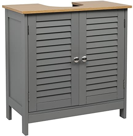 BOSTEU Under Sink Bathroom Cabinet, Freestanding Under Basin Cabinet with 2 Internal Shelves & Shutter Style Doors
