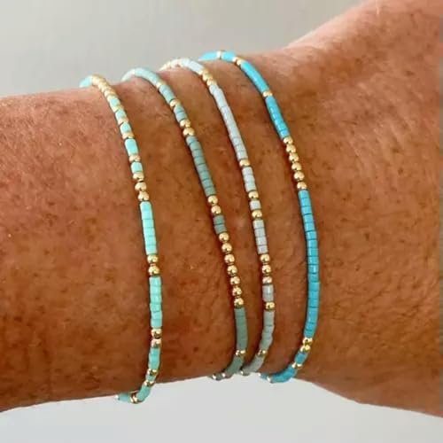 Elegantes Perlenarmband-Set, handgefertigt mit zarten Kunsttürkisperlen