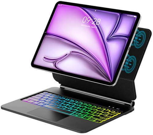 Clavier per iPad Air 13 2024/2025/iPad Pro 12.9 (6e, 5e, 4e, 3e gén), Magic Keyboard, Flottant Magnétique Conception avec Touchpad, Rétroéclairage 7 Couleurs, AZERTY Étui Clavier Magnétique, Noir