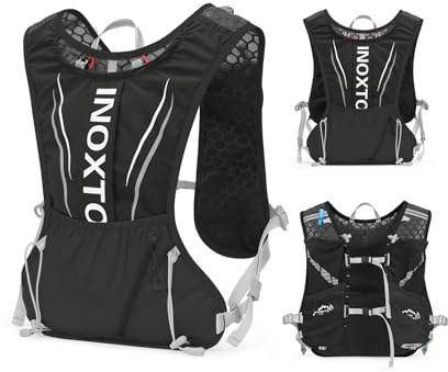 INOXTO Sac d'hydratation léger 5L,adapté à la randonnée en Plein air,Marathon, compétition Cycliste, Gilet d'hydratation d'alpinisme,Hommes et Femmes (Noir Blanc, Règles)