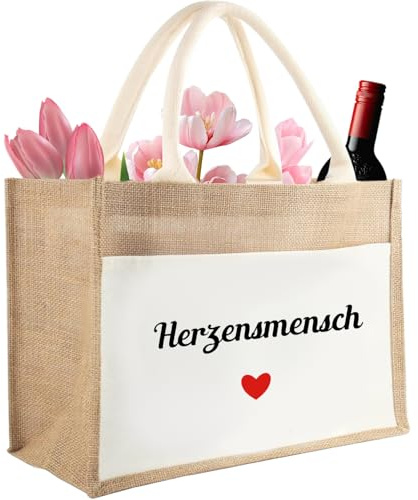 Jute Tragetasche, Jutetasche mit Spruch, Jute Einkaufstasche Shopper Beutel, Herzensmensch Geschenke für Frauen Beste Freundin Kollegin zum Geburtstag Jahrestag, Dankeschön Geschenke Weihnachten