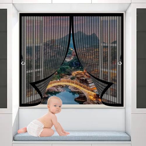 Mosquitera ​Ventana ​Magnetica 112 x 265 cm Protección Contra Insectos, Malla Fina, Mantiene El Aire Fresco, Cortinas Antimosquitos para Puerta Corredera, Puerta de Salón, Negro