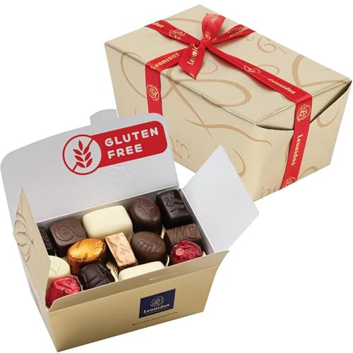 Leonidas Gluten Free Assortment Chocolates Ballotin – Milk, Dark, White Belgian Chocolates in Classic Gold Gift Box – Elegant Without Gluten Chocolate Gift- Not for Celiacs (250 Gr, Gluten Free)