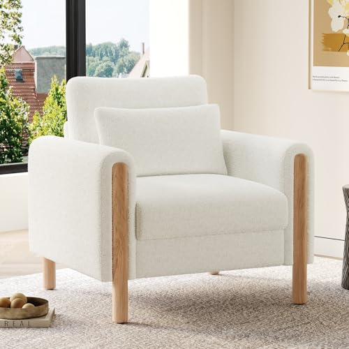 KOMHTOM Fauteuil Relax Moderne en Tissu Teddy, Fauteuil Individuel Confortable avec Coussin, pour Salon, Bureau ou Chambre à Coucher, 87 x 83 x 88.5cm (Blanc)