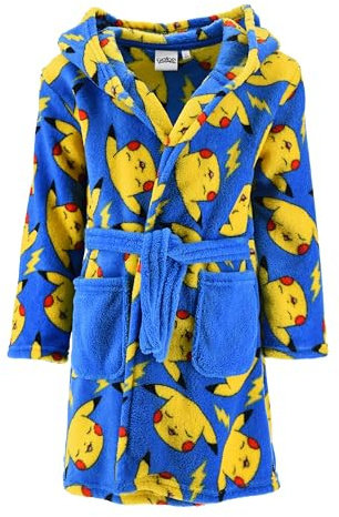Pokémon Robe De Chambre pour Garçon, Robe Doux Motif Pikachu Peignoir en Polaire Velours, Tailles 4 à 12 Ans