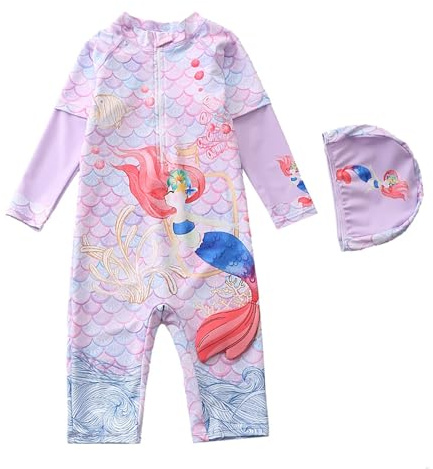 Bañador Niña | Traje de Baño de Manga Larga con Capucha para Niñas Solar UPF 50 Ideal Playa y Piscina