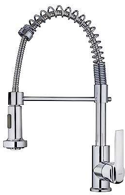 TEKA Grifo Cocina Monomando, Pescadera chef compacta Caño Alto Giratorio Profesional Maneral Extraíble 2 Chorros, Aireador Anticalcáreo, Latiguillos Flexibles 3/8”, Acero Inoxidable, IN 939