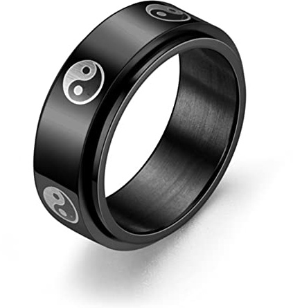 LAFATINA 8MM Acier Inoxydable Yin Yang Bague Taichi Balance de Rotation du Sort Homme Femme Anneau
