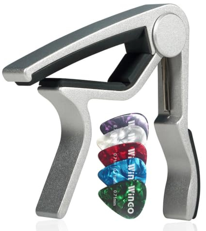WINGO Guitar capo for 6 String Steel Acoustic and Electric Guitars with 5 Picks for Free,Silver