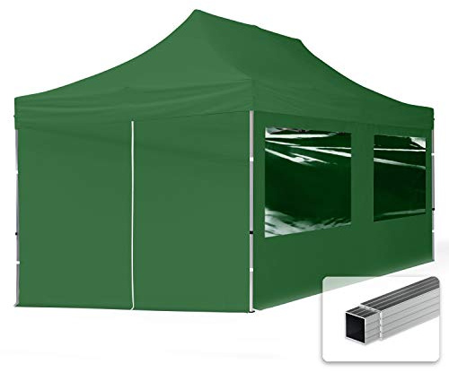 TOOLPORT Tente Pliante 3x6 m - 4 côtés Aluminium Barnum Chapiteau Pliant Tonnelle Stand Paddock Réception Abri PES300 Vert