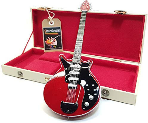 Mini Guitar BRIAN MAY Red Special Queen Bohemian Rhapsody Tribute Model + Hardcase Box Miniaturen im Maßstab 1:4 Miniatur Gitarre mit Sammeletui Musik Gadget Rock