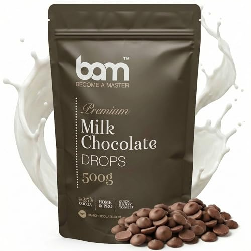 BAM Belgische Schokolade Vollmilch – Premium Kuvertüre Schokolade | Ideal als Schokolade für Fondue, Schokobrunnen & Patisserie | Zartschmelzende Schokodrops zum Backen & Schmelzen - 500 g
