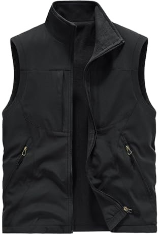 BWBIKE Chaleco de Forro Polar para Hombre Chaquetas sin Mangas de Uso Reversible y Chaleco de Terciopelo Engrosante a Prueba de Viento para Exteriores Chaleco Suave con Cremallera Completa,Negro,XL