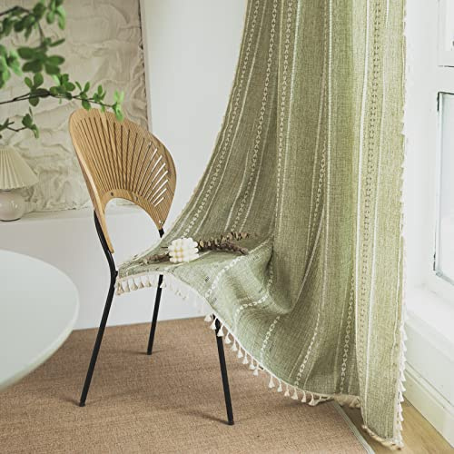 Sutuo Home Boho Curtains for Bedroom Living Room 84 Inches Long, Light Filtering French Country Farmhouse Vintage Chic Tassels Hollow Window Treatment Bohemian Drape, 1 Panel 52W x 84L, Sage Green
