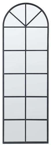 Beliani Wandspiegel mit Rahmen Metall schwarz Fensteroptik halbrund 40 x 120 cm Brouage