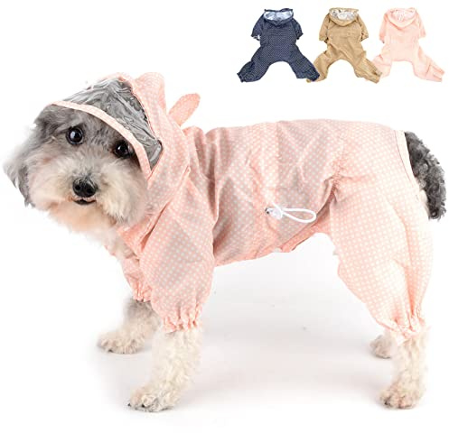 Zunea Wasserdichter Hunde Regenmantel mit Kapuze für Kleine Mittelgroße Hunde Welpen-Regenmantel mit Geschirrloch Einstellbare Regenjacke Slicker Polka Dot Leicht 4Beine Haustier Regenoverall Rosa XL