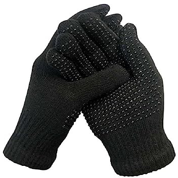Unisex Boys Girls Super Value Thermal Black Winter Gripper Gloves Children's Magic Stretch Gripper Gloves, one size will stretch to fit any older child (Black - 1 Pair)