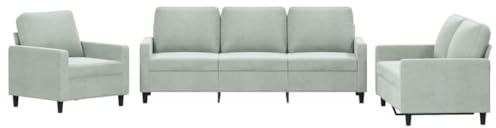 vidaXL Juego de Sofás 3 pzas, Sillones de Televisión con Cojines, Sofás de Descanso Relax, Asientos Tapizados para Salón, Terciopelo Gris Claro