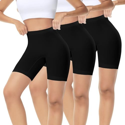 IceReco Short Anti Frottement Cuisse Femme Legging Court Jupe Ete Shorty Femme Coton Legging Court Short sous Robe Cycliste sous Jupe Boxer Culotte pour Mettre Sport Noir XXL Lot De 3