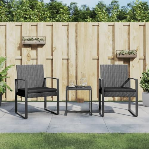 Homgoday Set da pranzo da giardino 3 pezzi cuscini in PP effetto rattan grigio scuro, sedia tavolo cucina esterno terrazza patio balcone mobili set da giardino