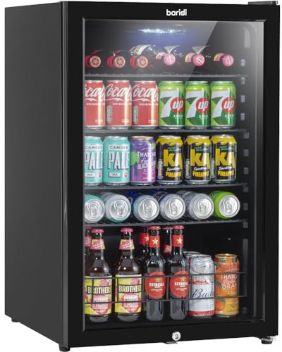 115L Under Counter Wine Beer Drinks Fridge Cooler Glass Front LED Backlit Black