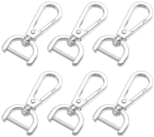 WKRTDY Karabinerhaken mit Drehgelenk, 6er Set - Für Taschen, Geldbörsen, Lederhandtaschen und DIY, mit D-Ringen zum Befestigen von Schlüsseln und als Umhängetaschenanhänger, hochwertiger, Silber