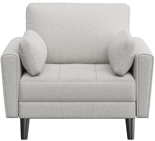 Yaheetech Tub Chair Tufted Oversized Armchair with 2 Pillows Fabric Accent Chair with Side Storage Pockets for Living Room, Bedroom, Reading Nook Polyester Fabric Greige