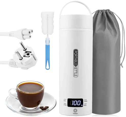 Bouilloire De Voyage, 500ML Mini Bouilloire Electrique, Bouilloire Voiture De Voyage, Bouilloire Electrique De Voyage Acier InoZMdable 316, Bouilloire Electrique Portable pour Thé, Café, Lait