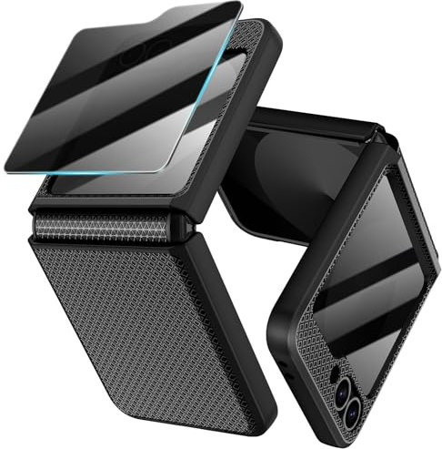 Doeshine für Samsung GalaxyZ Flip 6/7 FE Hülle [Not für Flip 7] mit Scharnierschutz & Privacy Screen Bildschirmschutz, Rutschfester Textur, Stoßfest Schutzhülle Kratzfest Rugged Case (Schwarz)