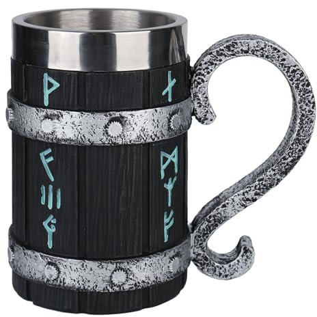 bssmmai Viking Wooden Barrel Beer Mug, Jarra de Cerveza de Madera Hecho a Mano de Acero Inoxidable Liner Vintage Jarra de Cerveza de 600 ml, Vaso Medieval para Café/Bebidas/Jugo para Hombres
