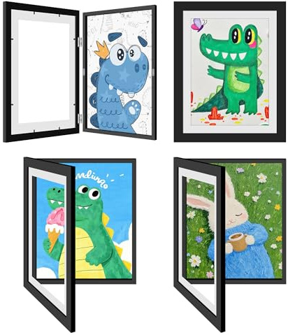 4 Pack Kids Artwork Frames Changeable 8.5 x 11 Inch Children Art Projects Children Art Frames Front Opening Picture Display Frame Holds 150 Drawings for Craft Storage, Room Decor, Portfolio, Black