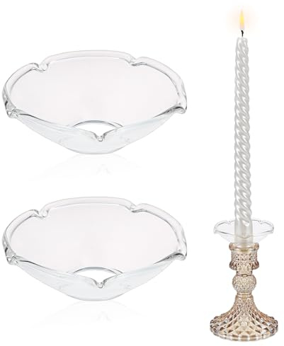 BSTKEY 2 Packungen Glas-Kerzenständer Bobeches Kerzenschützer, klare Blume, Tropfenfänger, Kerzenständer aus Glas, Bobeches Kerzenringe für Party, Hochzeit, Kerzenhalter