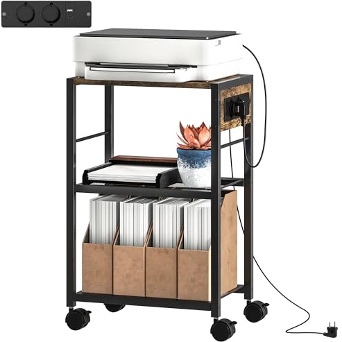 HOMCOM Druckerständer mit 3 Ebenen Rollen 42 x 28 x 64,5 cm Rustikalbraun